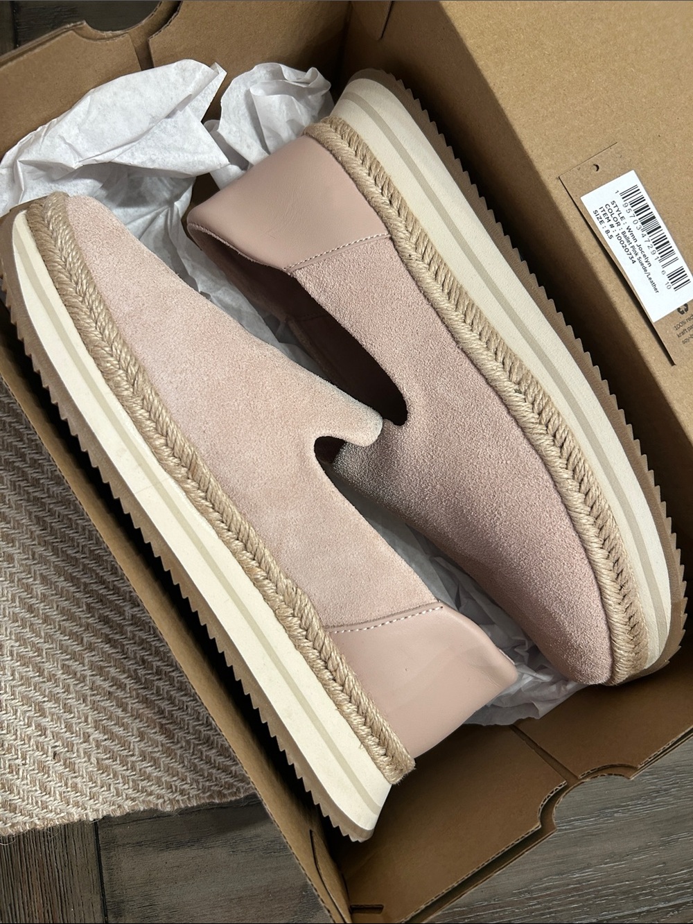 TOMS💗Slip-On LEATHER Espadrille Jocelyn SNEAKERS in Ballet Pink. Worn 1X! Sz 8.5 - Picture 5 of 15